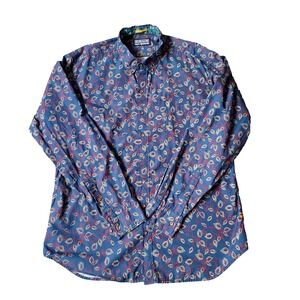 Reyn Spooner Shirt Men's Size XL Blue Abstract Floral Casual Long Sleeve Shirt
